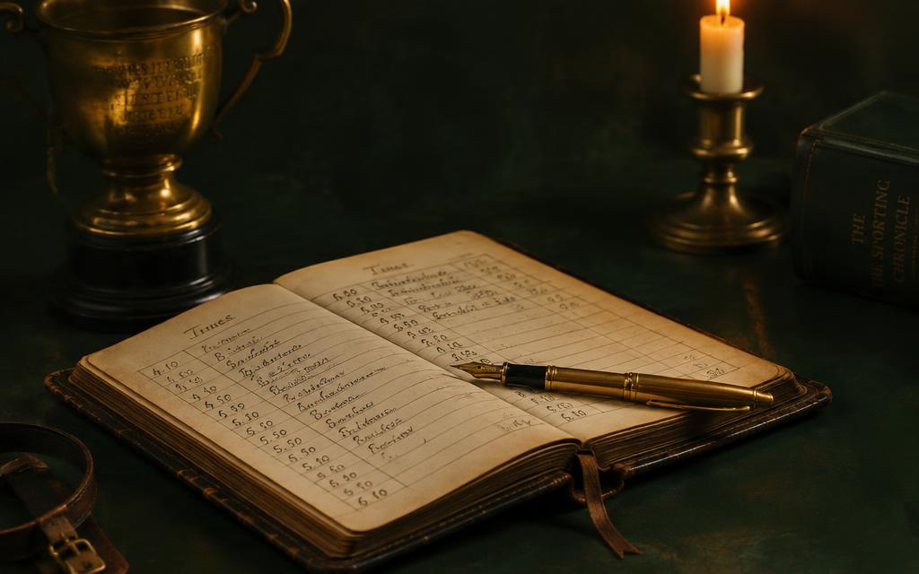 Libro de récords con pluma dorada y trofeo